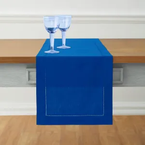 Solino Home Blue Hemstitch Table Runner 36 Inches - Cotton Linen Small Table Runner 14 x 36 Inch Ideal for Dresser and Coffee Tables - Spring, 4th of July, Memorial Day, Father's Day, Summer