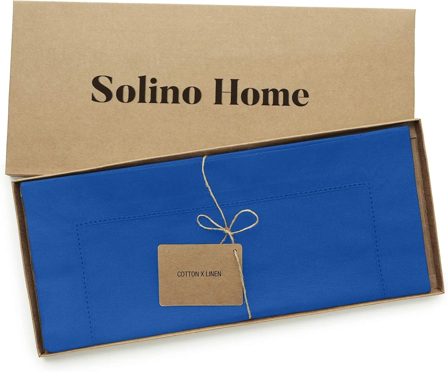 Solino Home Blue Hemstitch Table Runner 36 Inches - Cotton Linen Small Table Runner 14 x 36 Inch Ideal for Dresser and Coffee Tables - Spring, 4th of July, Memorial Day, Father's Day, Summer