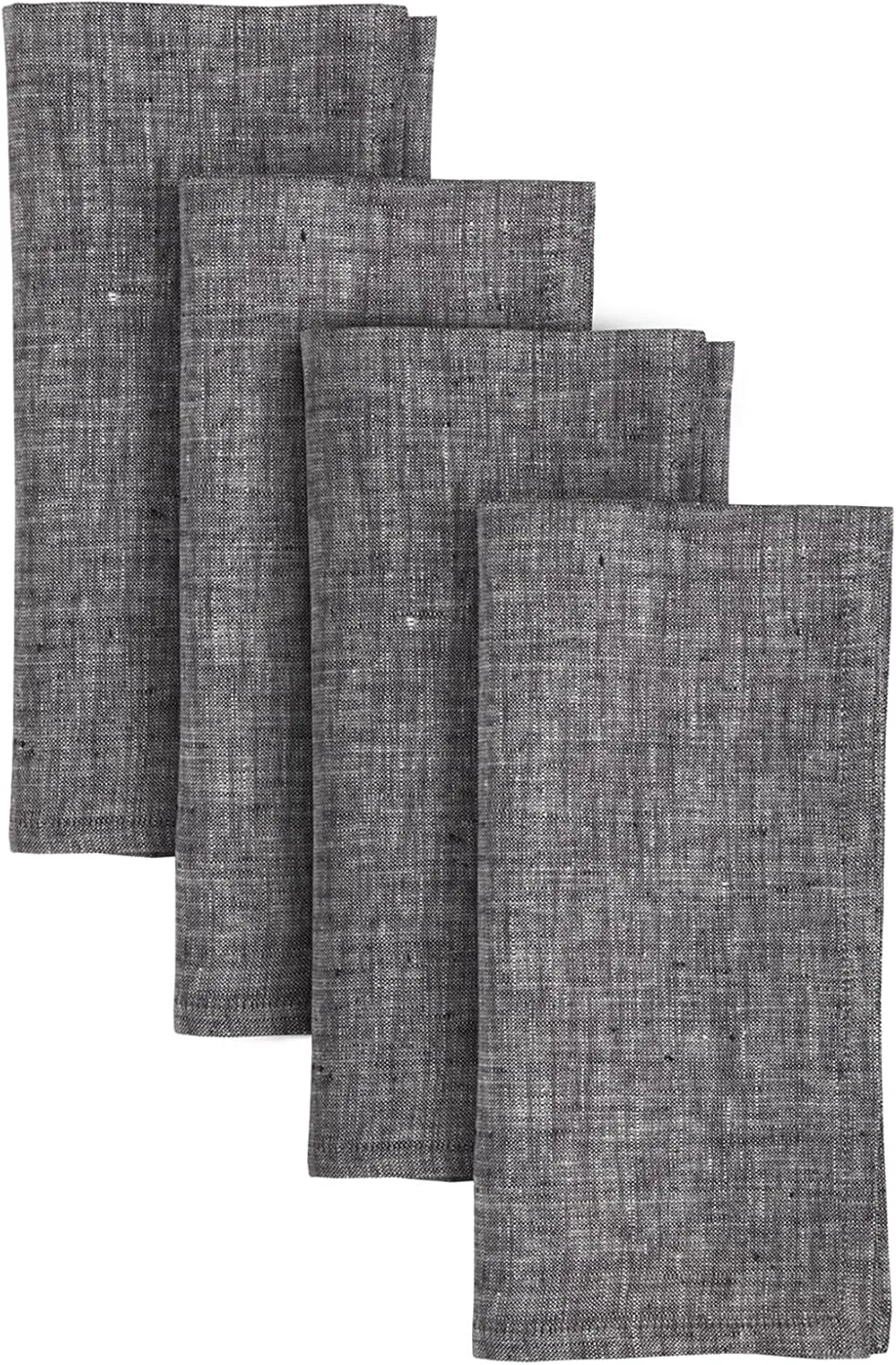 Solino Home Cloth Napkins Set of 4-100% Pure Linen Chambray Black Dinner Napkins 20 x 20 Inch for Spring, Summer - Athena, Handcrafted and Machine Washable