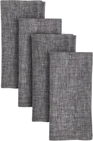 Solino Home Cloth Napkins Set of 4-100% Pure Linen Chambray Black Dinner Napkins 20 x 20 Inch for Spring, Summer - Athena, Handcrafted and Machine Washable
