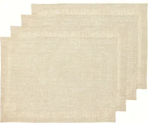 Solino Home Cloth Placemats Set of 4-100% Pure Linen Champagne Beige Placemats 14 x 19 Inch for Spring, Summer - Athena