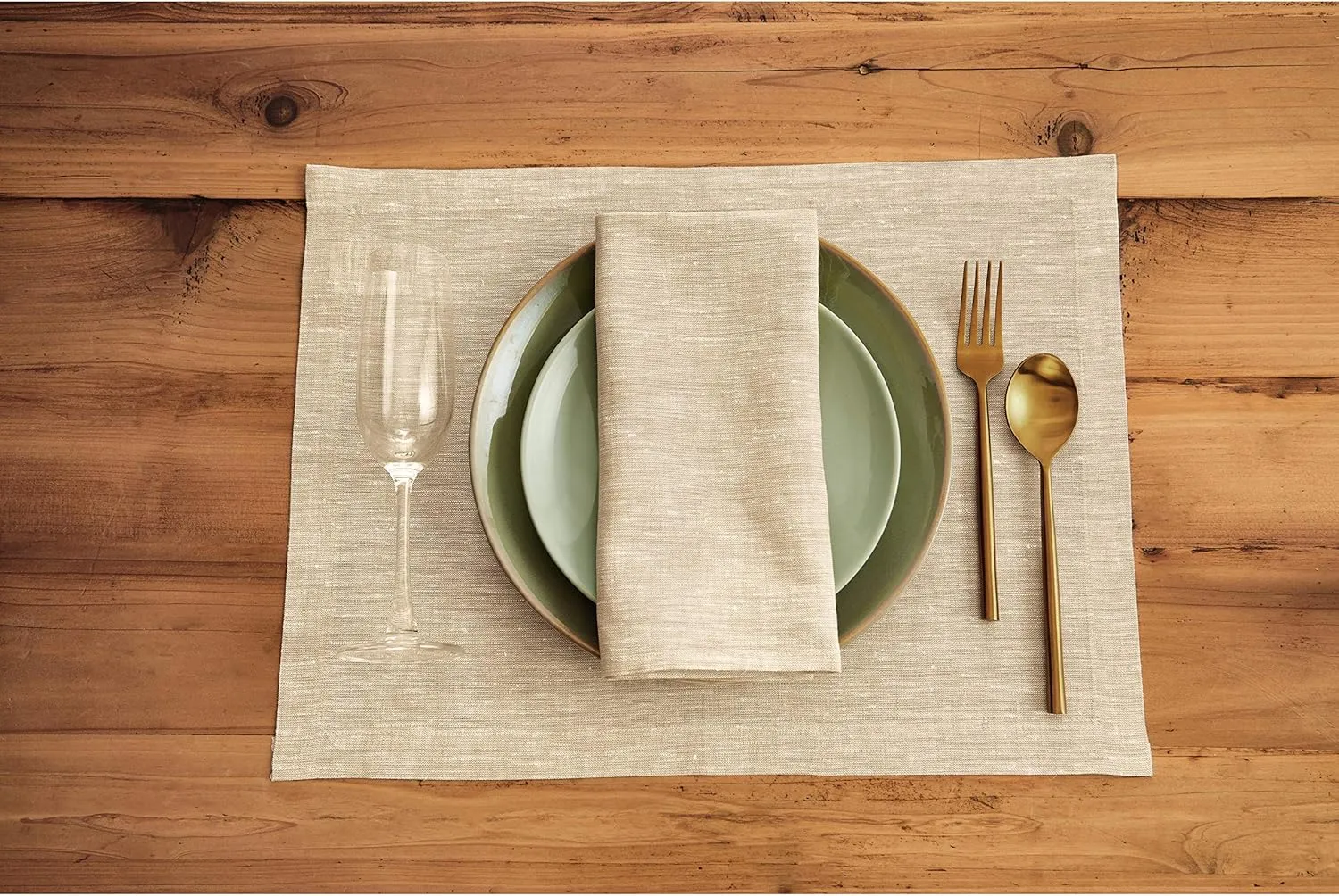 Solino Home Cloth Placemats Set of 4-100% Pure Linen Champagne Beige Placemats 14 x 19 Inch for Spring, Summer - Athena