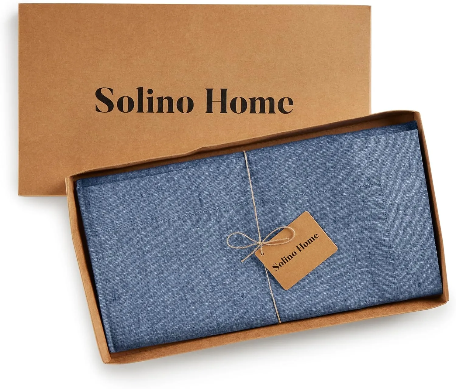 Solino Home Cloth Tablecloth 52 x 52 Inch - 100% Pure Linen Blue Denim Square Tablecloth - Athena, Machine Washable Table Throw for 4th of July, Memorial Day, Father's Day, Summer