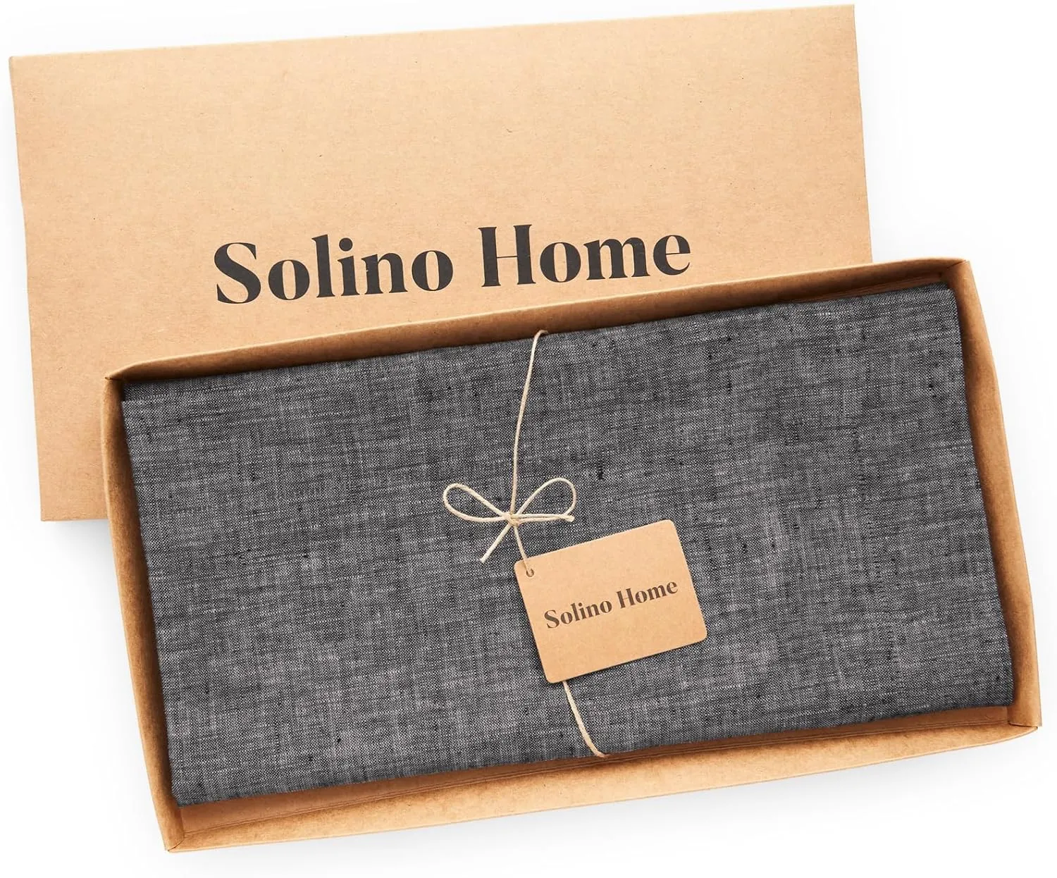 Solino Home Cloth Tablecloth 52 x 52 Inch - 100% Pure Linen Chambray Black Square Tablecloth - Athena, Machine Washable Table Throw for Spring, Summer