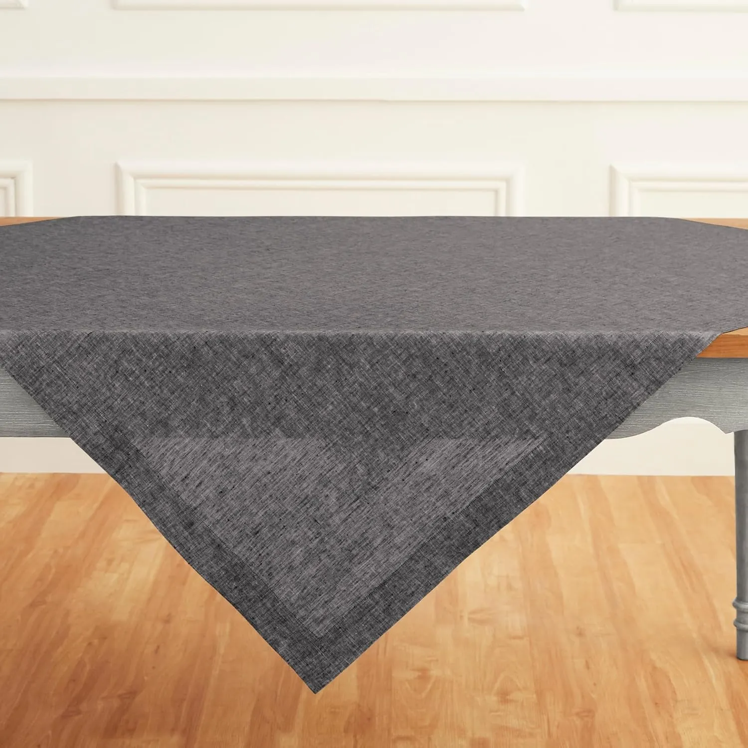 Solino Home Cloth Tablecloth 52 x 52 Inch - 100% Pure Linen Chambray Black Square Tablecloth - Athena, Machine Washable Table Throw for Spring, Summer