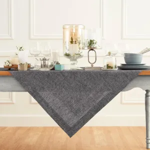 Solino Home Cloth Tablecloth 52 x 52 Inch - 100% Pure Linen Chambray Black Square Tablecloth - Athena, Machine Washable Table Throw for Spring, Summer