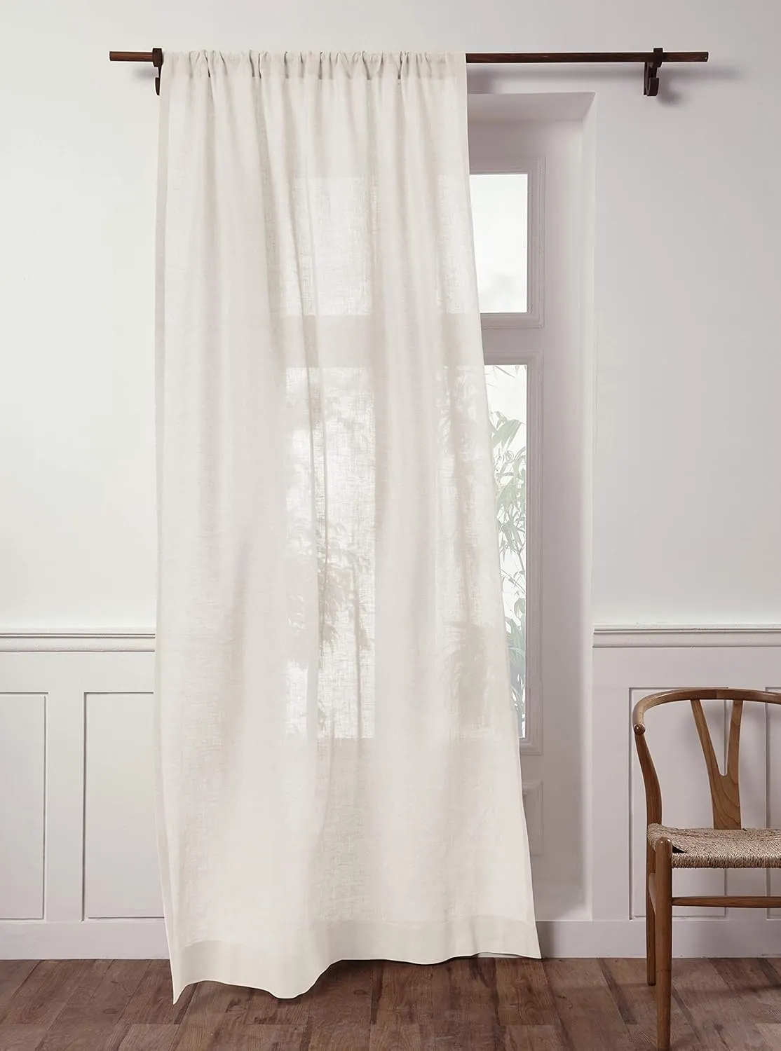 Solino Home Flax Linen Sheer Curtain 45 Inch - European 100% Pure Linen Sheer Ivory Window Treatment Panel 52 x 45 Inch - Light Filtering Rod Pocket Curtain for Living Room, Bedroom