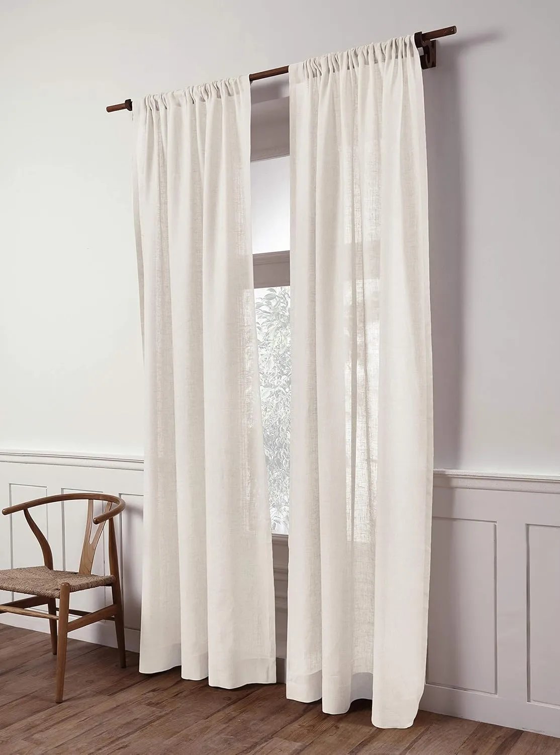 Solino Home Flax Linen Sheer Curtain 45 Inch - European 100% Pure Linen Sheer Ivory Window Treatment Panel 52 x 45 Inch - Light Filtering Rod Pocket Curtain for Living Room, Bedroom