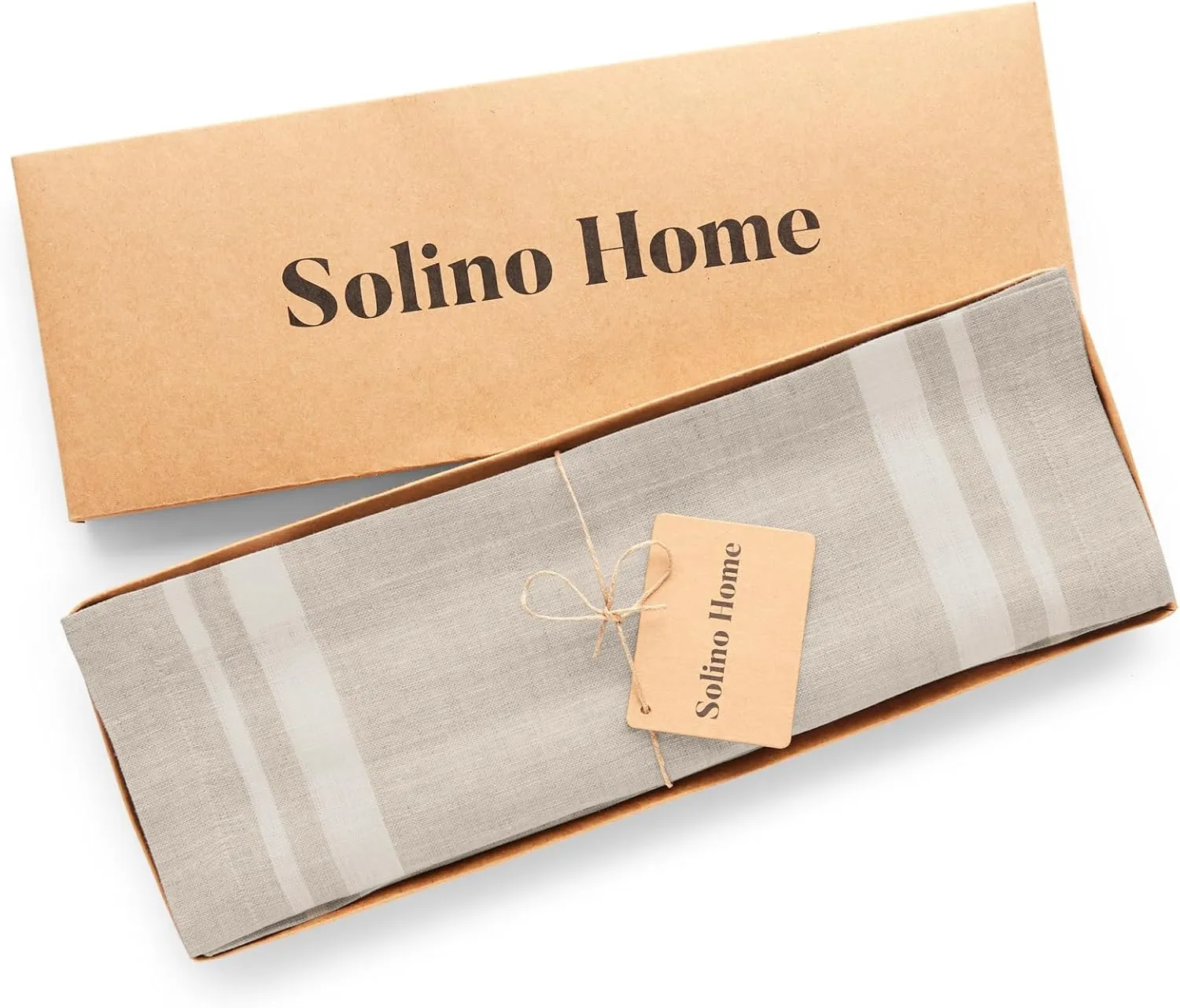 Solino Home French Stripe Placemats Set of 4-100% Pure Linen White and Natural Fabric Placemats 14 x 19 Inch for Spring, Summer