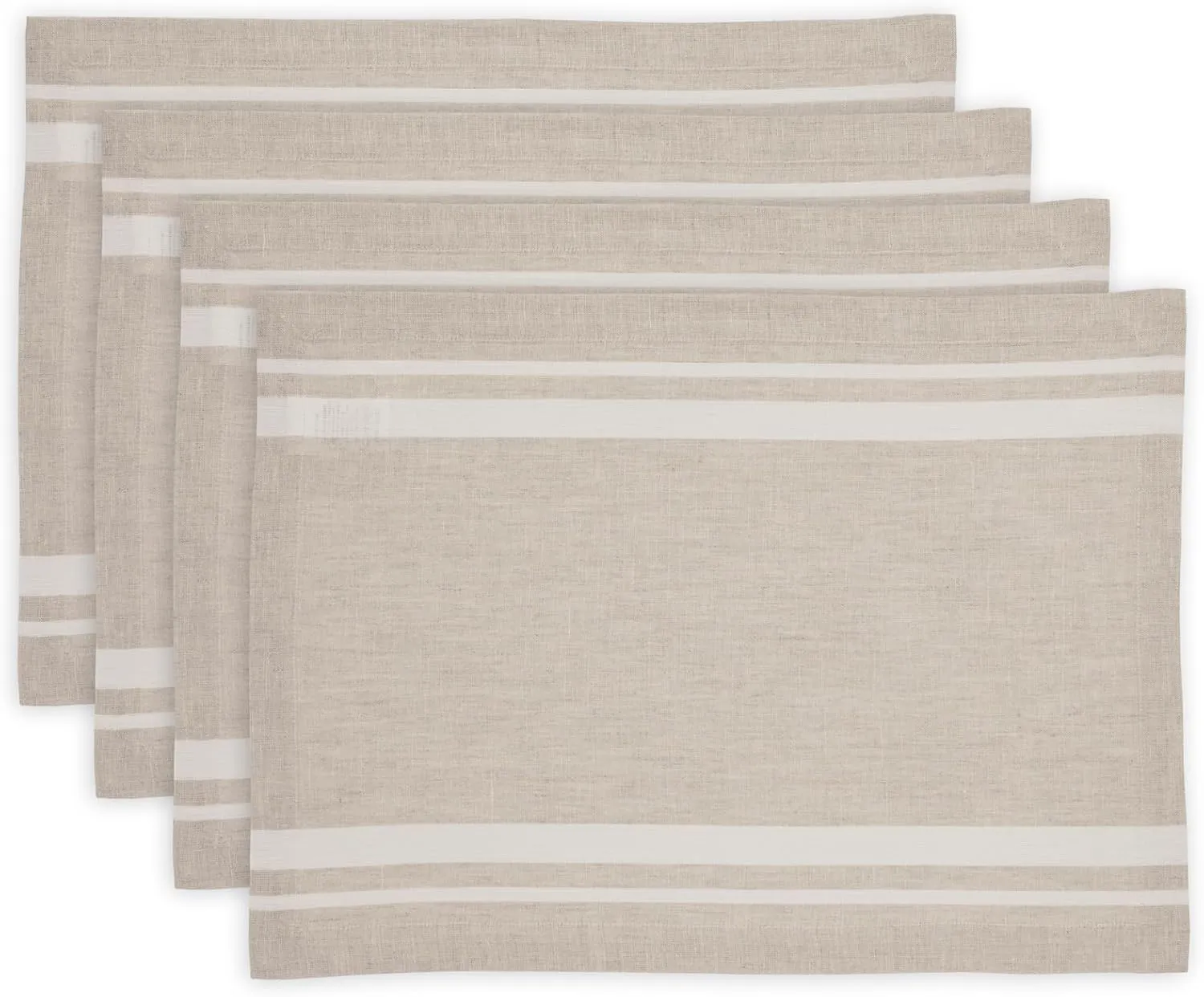 Solino Home French Stripe Placemats Set of 4-100% Pure Linen White and Natural Fabric Placemats 14 x 19 Inch for Spring, Summer