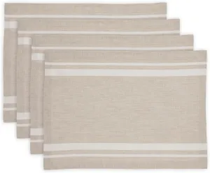 Solino Home French Stripe Placemats Set of 4-100% Pure Linen White and Natural Fabric Placemats 14 x 19 Inch for Spring, Summer