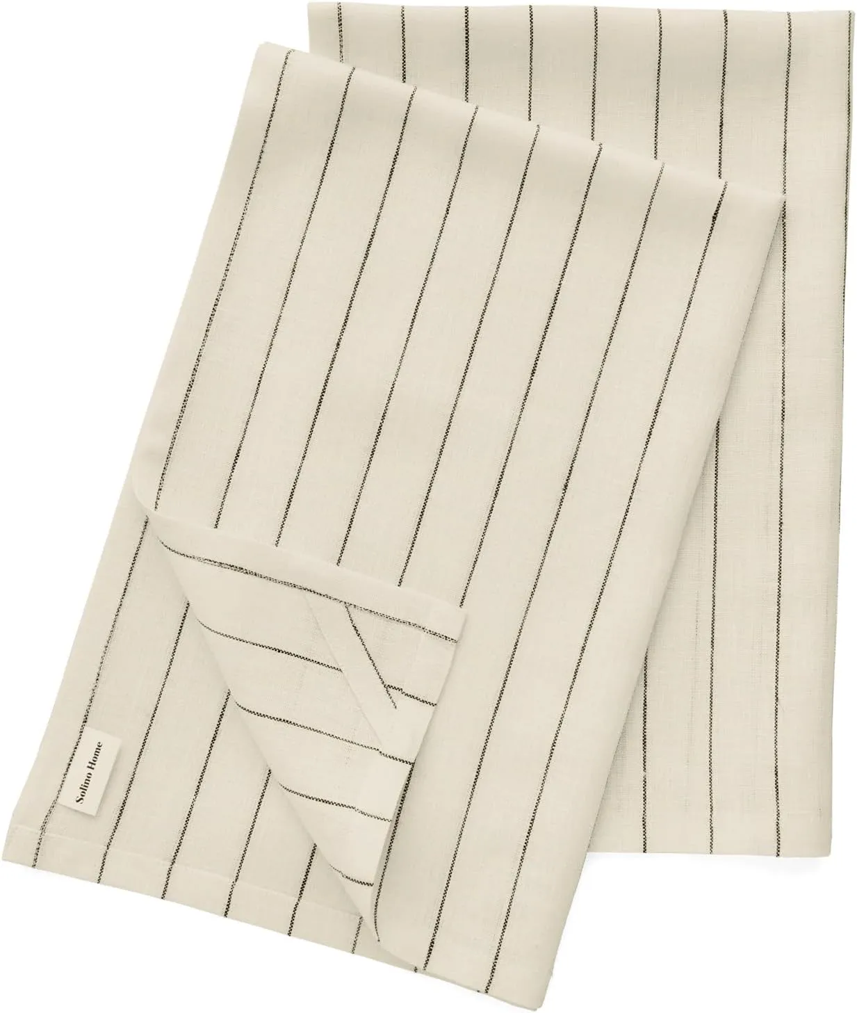 Solino Home Ivory and Black Linen Kitchen Towels Set of 2-100% Pure Linen Pinstripe Kitchen/Tea Towels 17 x 26 Inch - Machine Washable and Handcrafted from European Flax