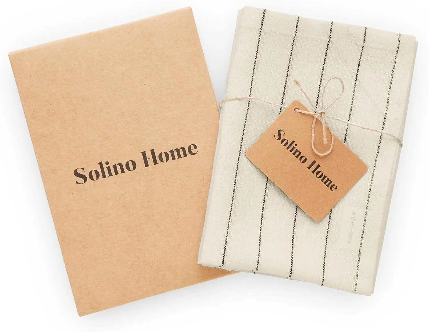 Solino Home Ivory and Black Linen Kitchen Towels Set of 2-100% Pure Linen Pinstripe Kitchen/Tea Towels 17 x 26 Inch - Machine Washable and Handcrafted from European Flax
