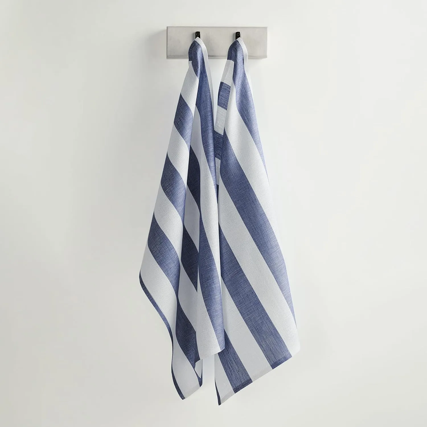 Solino Home Linen Kitchen Towels Set of 2 - Navy and White 17 x 26 Inch - 100% Pure Linen Cabana Stripe Kitchen/Tea Towels - Machine Washable and Handcrafted from European Flax
