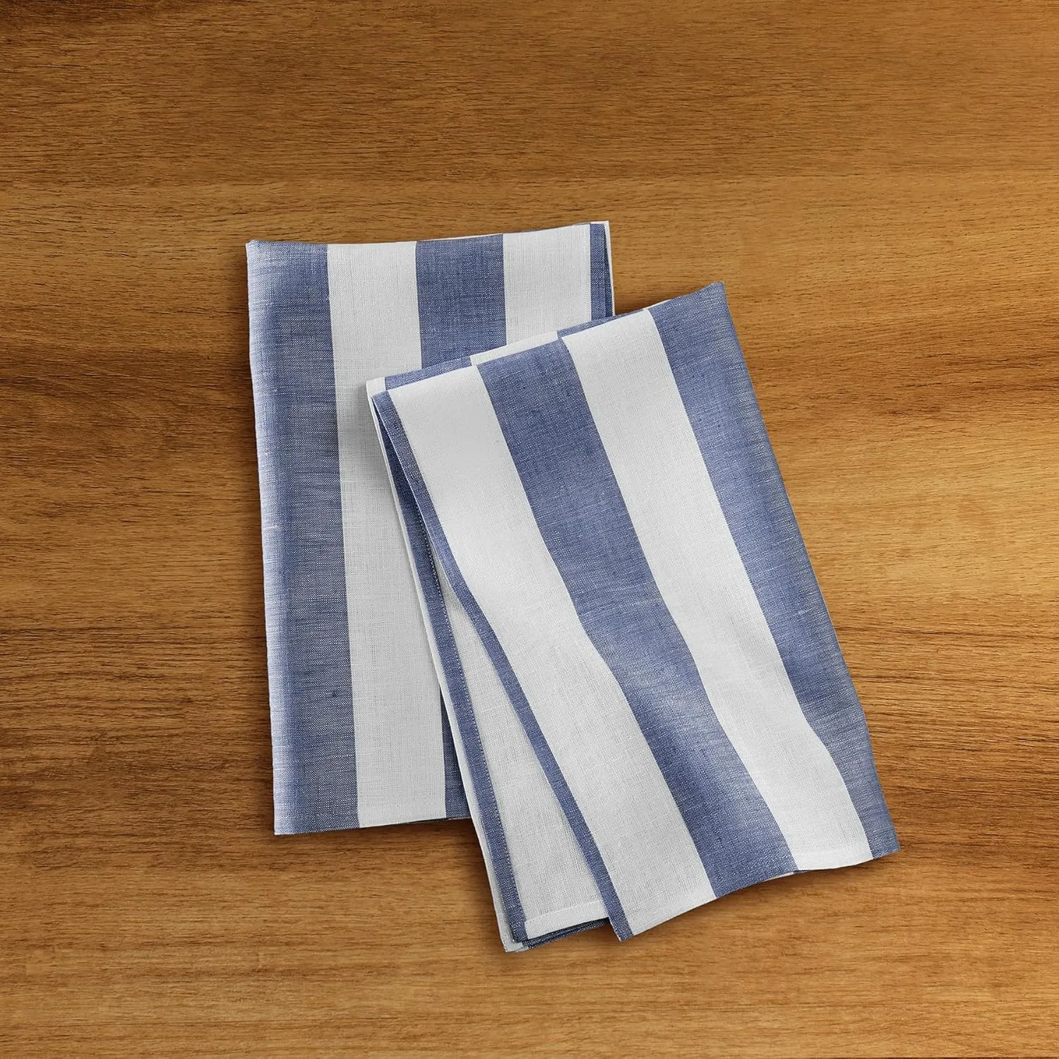 Solino Home Linen Kitchen Towels Set of 2 - Navy and White 17 x 26 Inch - 100% Pure Linen Cabana Stripe Kitchen/Tea Towels - Machine Washable and Handcrafted from European Flax