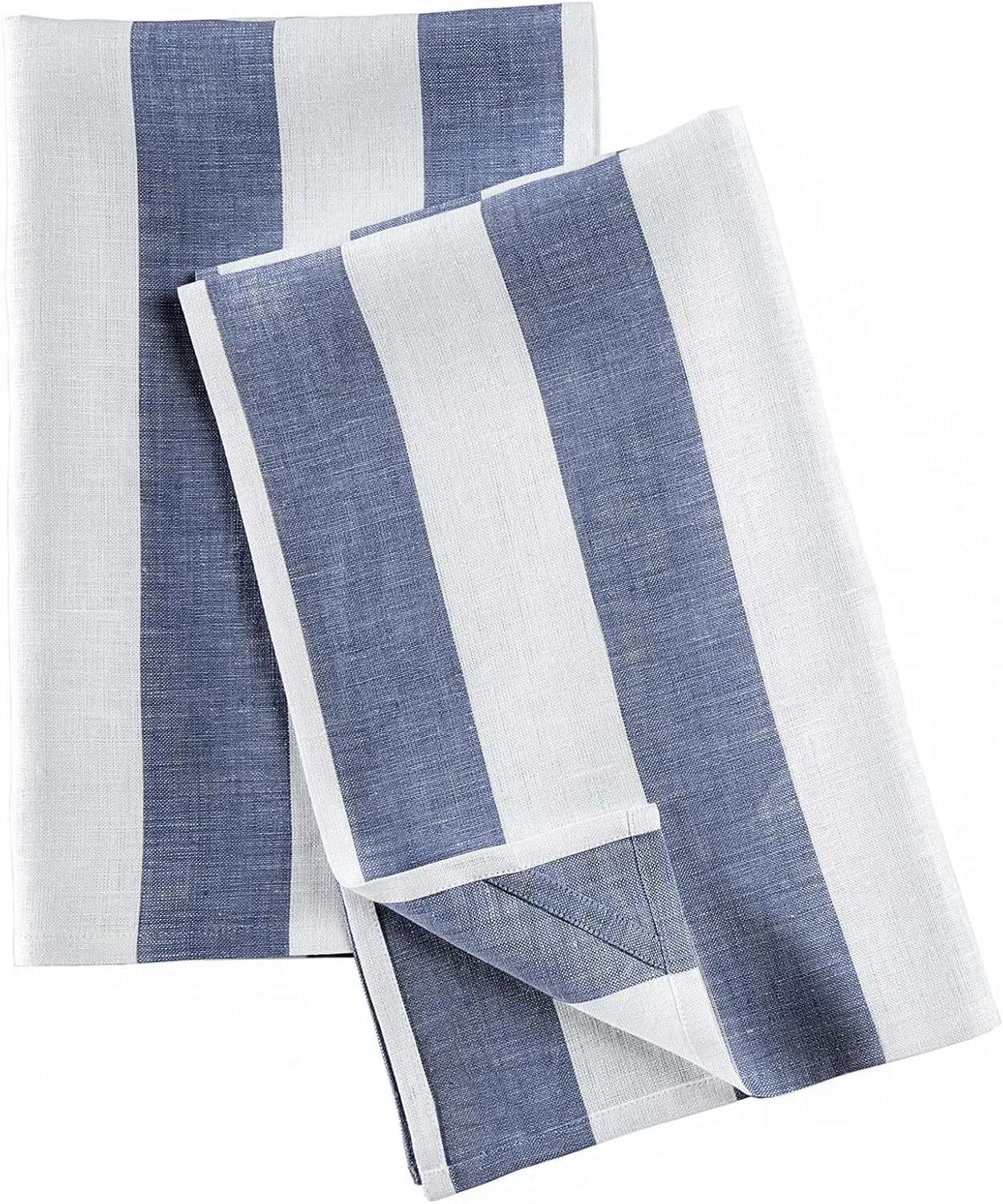 Solino Home Linen Kitchen Towels Set of 2 - Navy and White 17 x 26 Inch - 100% Pure Linen Cabana Stripe Kitchen/Tea Towels - Machine Washable and Handcrafted from European Flax