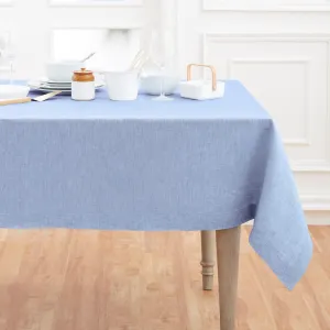 Solino Home Linen Tablecloth 60 x 132 Inch - 100% Pure Linen Chambray Blue Table Cloth for Rectangle Tables - Athena, Machine Washable Fabric Tablecloth for Spring, Summer