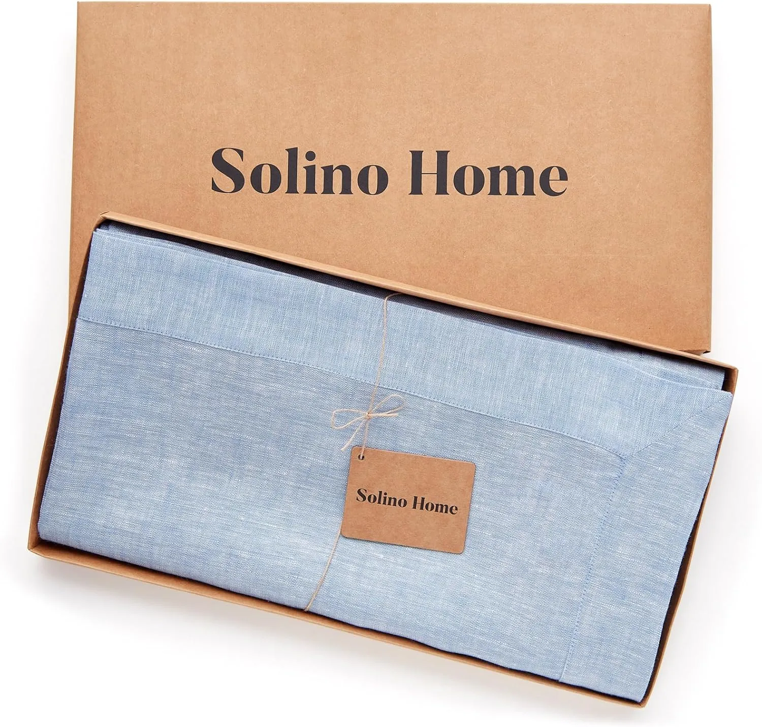 Solino Home Linen Tablecloth 60 x 132 Inch - 100% Pure Linen Chambray Blue Table Cloth for Rectangle Tables - Athena, Machine Washable Fabric Tablecloth for Spring, Summer