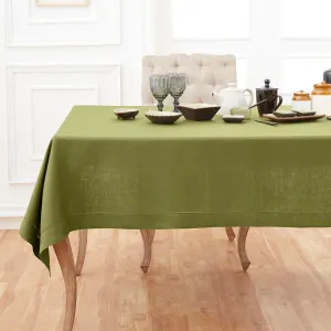 Solino Home Linen Tablecloth 60 x 90 Inch - Classic Hemstitch 100% Pure Linen Avocado Table Cloth for Rectangle Tables - Machine Washable Fabric Tablecloth for Spring, Fathers Day, Summer