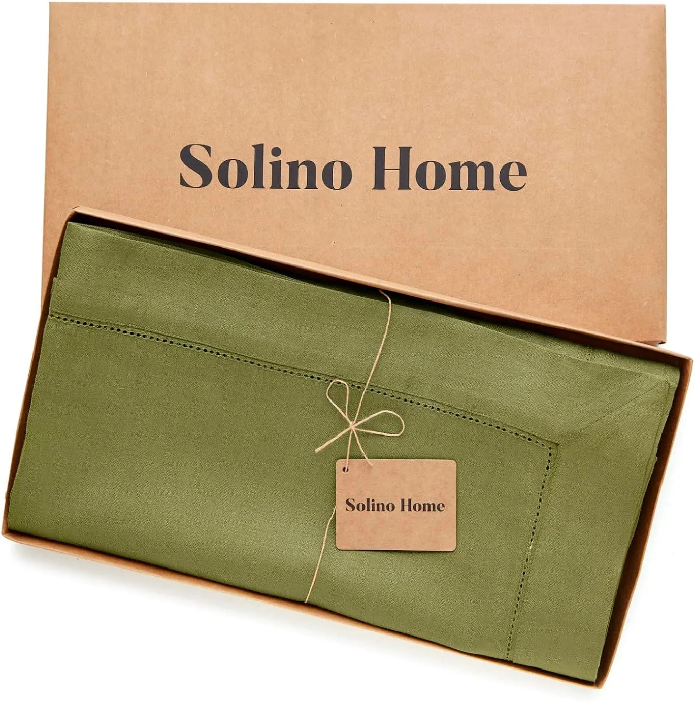 Solino Home Linen Tablecloth 60 x 90 Inch - Classic Hemstitch 100% Pure Linen Avocado Table Cloth for Rectangle Tables - Machine Washable Fabric Tablecloth for Spring, Fathers Day, Summer