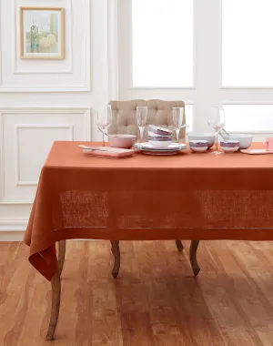 Solino Home Linen Tablecloth 60 x 90 Inch - Classic Hemstitch 100% Pure Linen Cinnamon Table Cloth for Rectangle Tables - Machine Washable Fabric Tablecloth