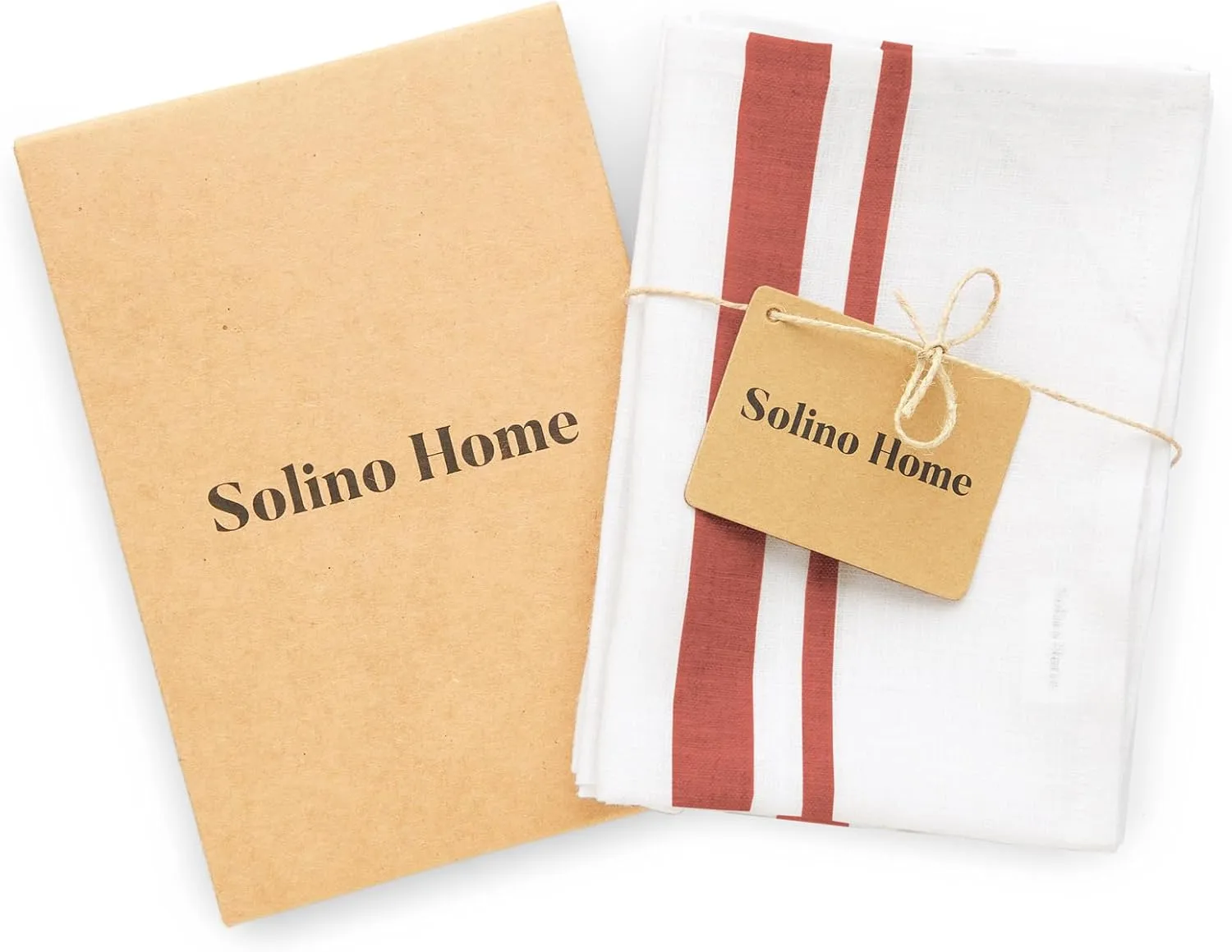 Solino Home Red and White Linen Kitchen Towels Set of 2-100% Pure Linen French Stripe Kitchen/Tea Towels 17 x 26 Inch - Machine Washable and Handcrafted from European Flax