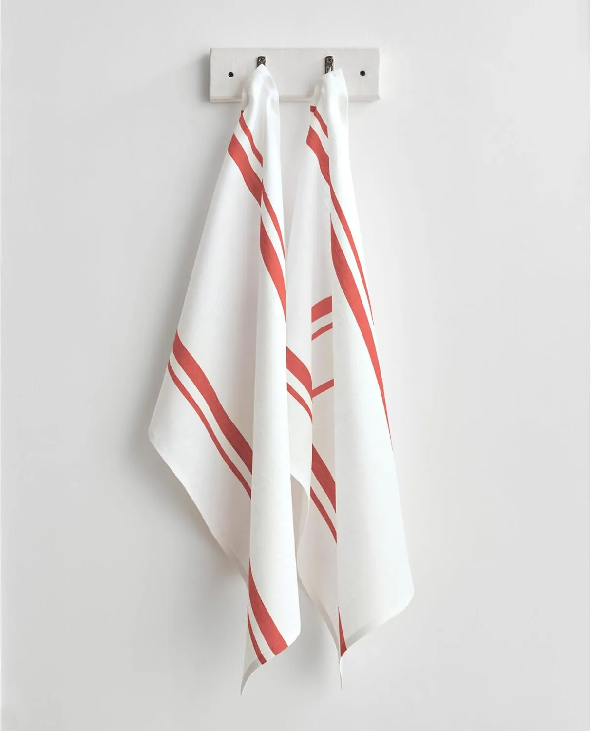 Solino Home Red and White Linen Kitchen Towels Set of 2-100% Pure Linen French Stripe Kitchen/Tea Towels 17 x 26 Inch - Machine Washable and Handcrafted from European Flax