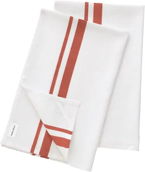Solino Home Red and White Linen Kitchen Towels Set of 2-100% Pure Linen French Stripe Kitchen/Tea Towels 17 x 26 Inch - Machine Washable and Handcrafted from European Flax