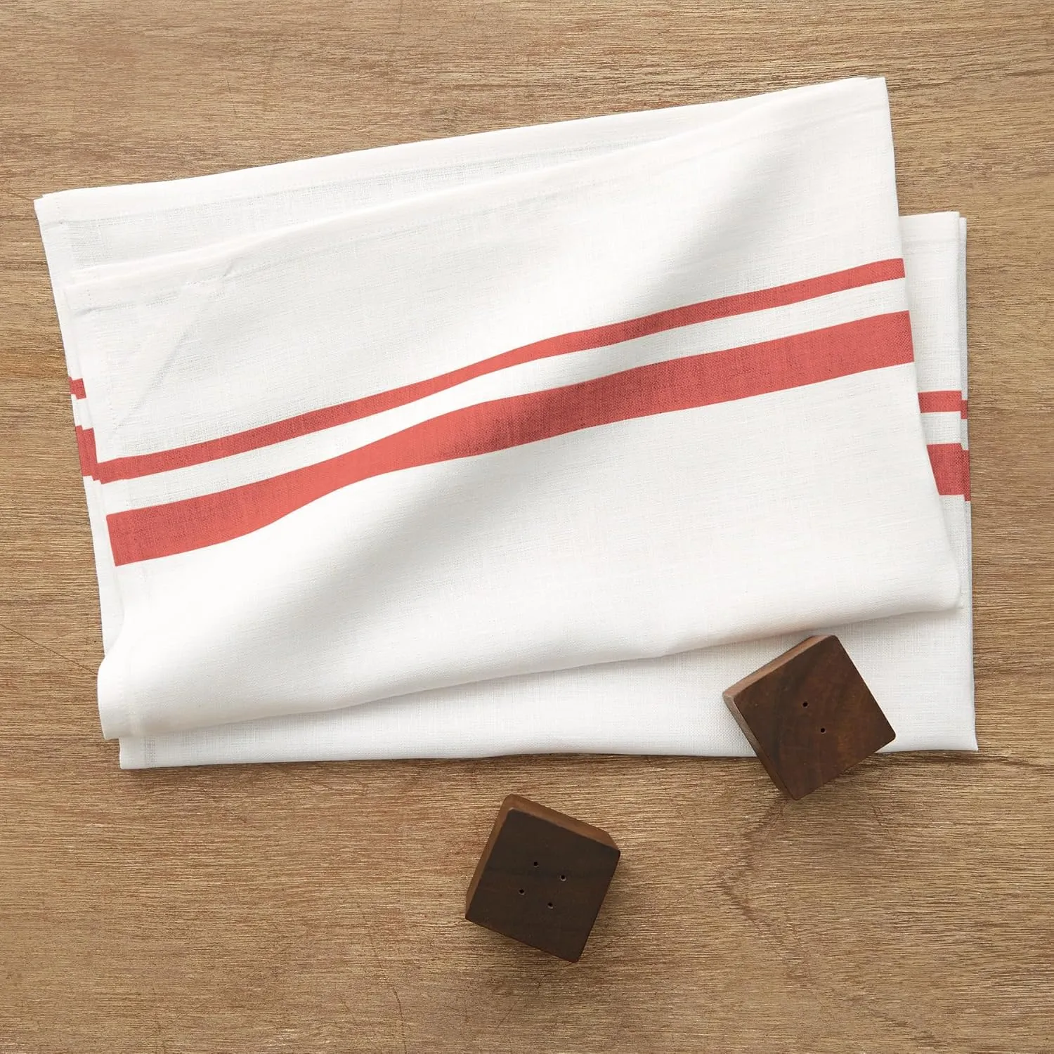 Solino Home Red and White Linen Kitchen Towels Set of 2-100% Pure Linen French Stripe Kitchen/Tea Towels 17 x 26 Inch - Machine Washable and Handcrafted from European Flax