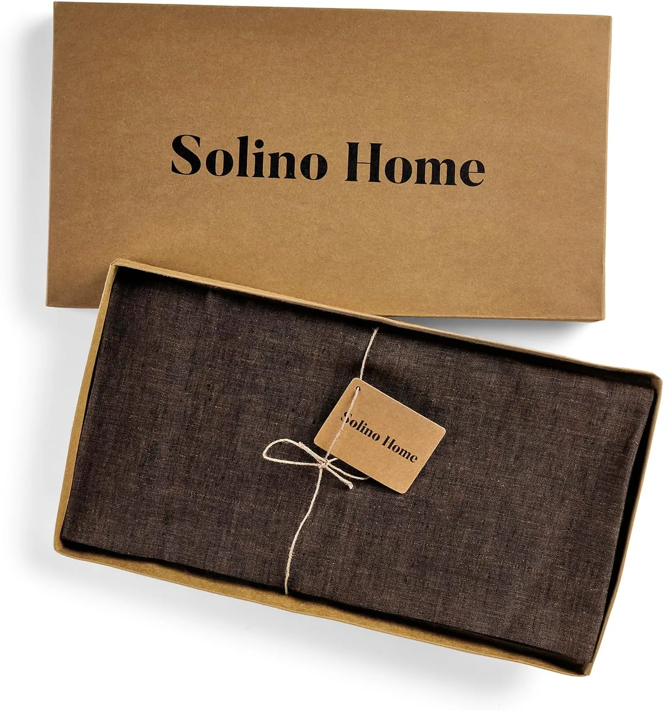 Solino Home Square Tablecloth 52 x 52 Inch - 100% Pure Linen Chambray Brown Table Throw - Athena, Machine Washable Tablecloth