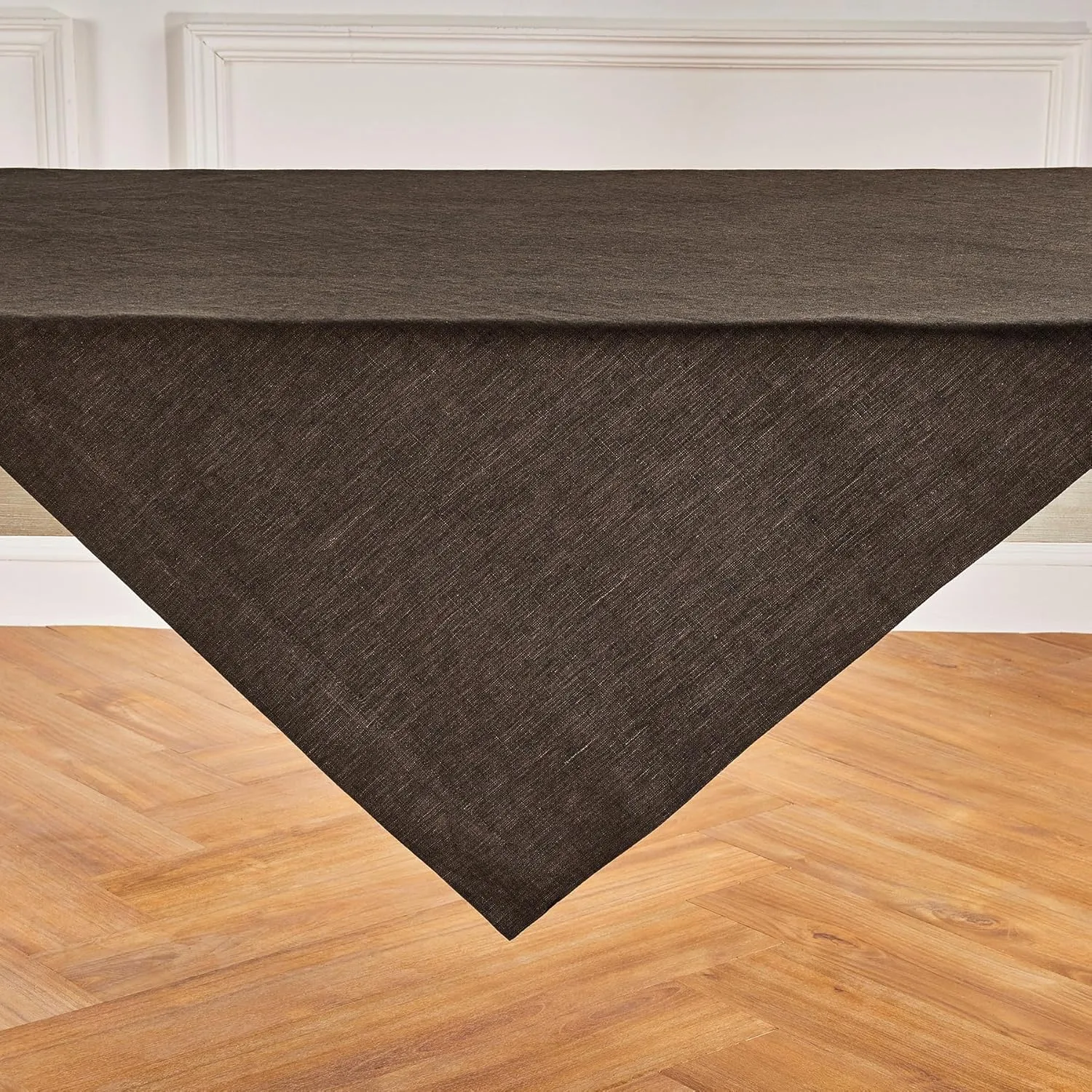 Solino Home Square Tablecloth 52 x 52 Inch - 100% Pure Linen Chambray Brown Table Throw - Athena, Machine Washable Tablecloth
