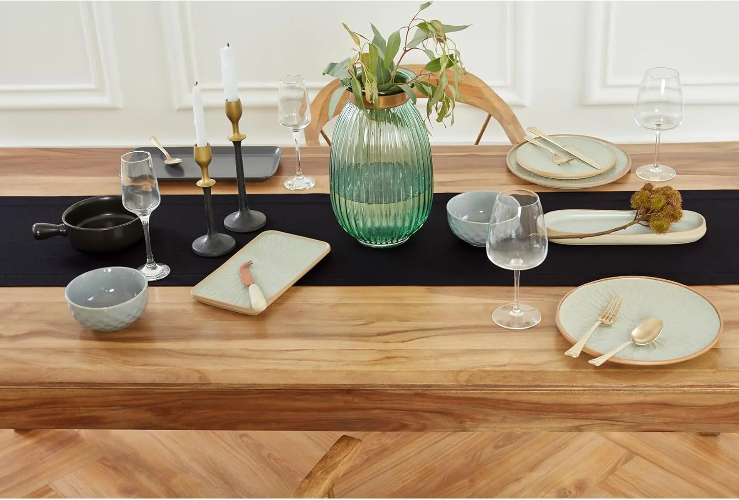 Solino Home Table Runner 120 Inches Long - 100% Pure Linen Black Table Runner 14 x 120 Inch for Spring, Mothers Day - Medium Weight Hemstitch