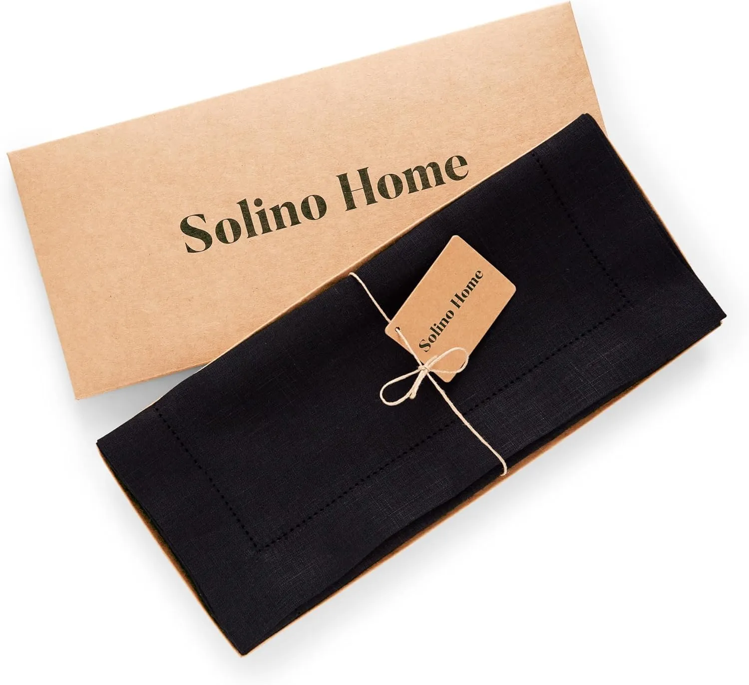 Solino Home Table Runner 120 Inches Long - 100% Pure Linen Black Table Runner 14 x 120 Inch for Spring, Mothers Day - Medium Weight Hemstitch