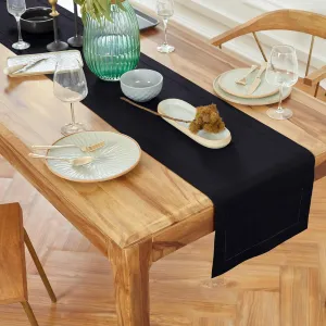 Solino Home Table Runner 120 Inches Long - 100% Pure Linen Black Table Runner 14 x 120 Inch for Spring, Mothers Day - Medium Weight Hemstitch