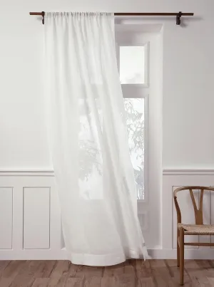Solino Home White Linen Sheer Curtain 102 Inch - 100% Pure Linen European Flax Window Treatment Panel 52 x 102 Inch - Light Filtering Rod Pocket Curtain for Living Room, Bedroom