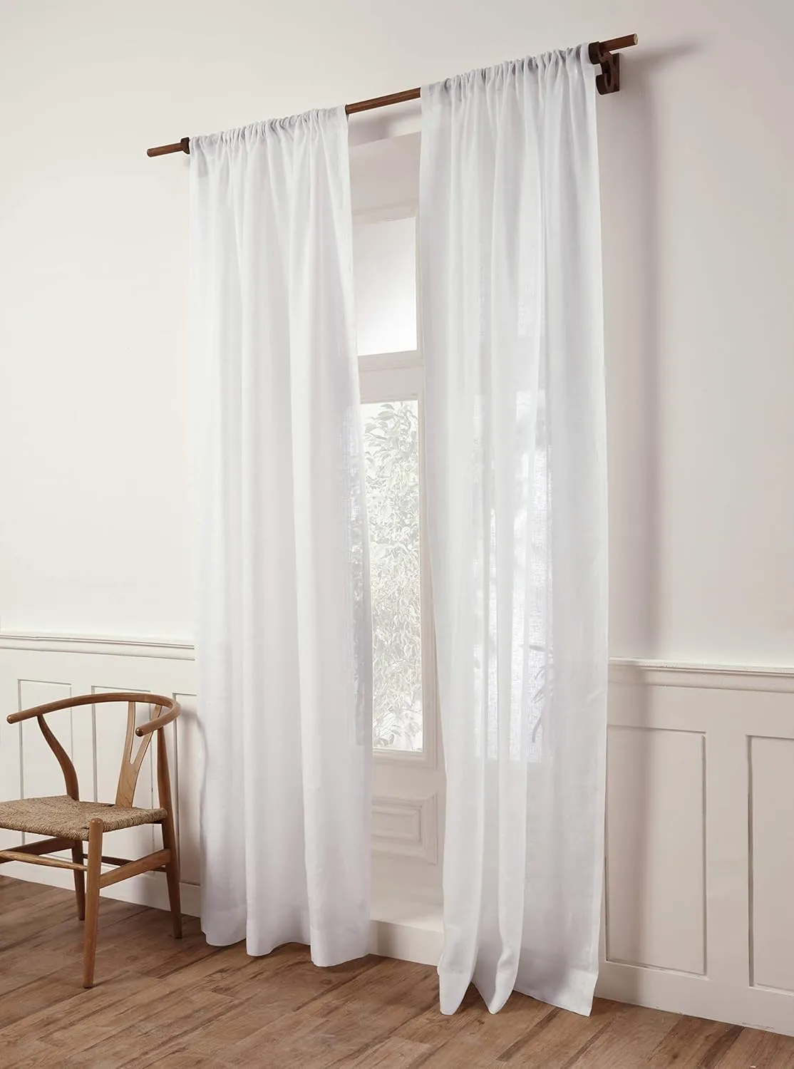 Solino Home White Linen Sheer Curtain 102 Inch - 100% Pure Linen European Flax Window Treatment Panel 52 x 102 Inch - Light Filtering Rod Pocket Curtain for Living Room, Bedroom