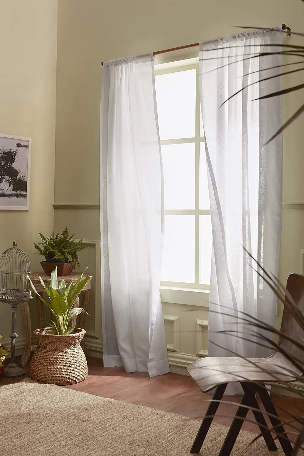 Solino Home White Linen Sheer Curtain 102 Inch - 100% Pure Linen European Flax Window Treatment Panel 52 x 102 Inch - Light Filtering Rod Pocket Curtain for Living Room, Bedroom