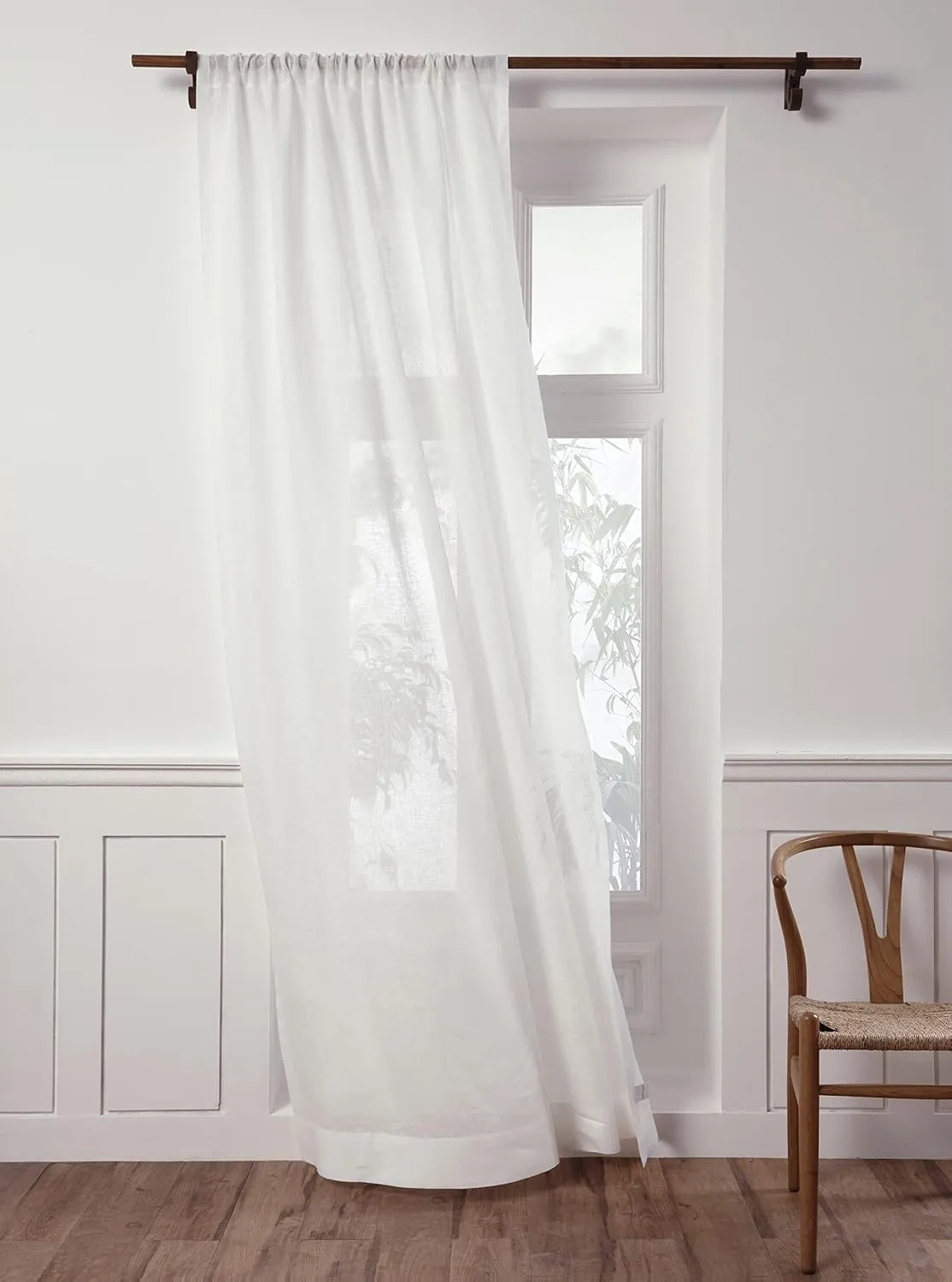 Solino Home White Linen Sheer Curtain 102 Inch - 100% Pure Linen European Flax Window Treatment Panel 52 x 102 Inch - Light Filtering Rod Pocket Curtain for Living Room, Bedroom