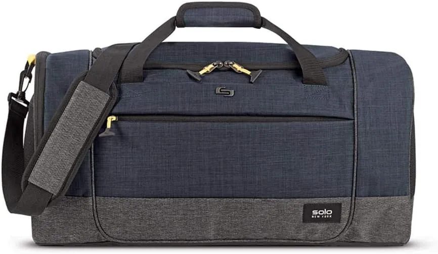 Solo New York Velocity Duffel, 46L Large Duffel Bag with Shoe Compartment and Removable Shoulder Strap, Navy/Grey (ACV600-45)