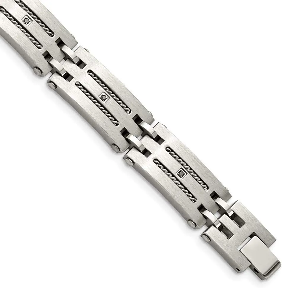 Sonia Jewels Real Stainless Steel/Brushed 1/10ct tw. Diamond Bracelet 8.75"