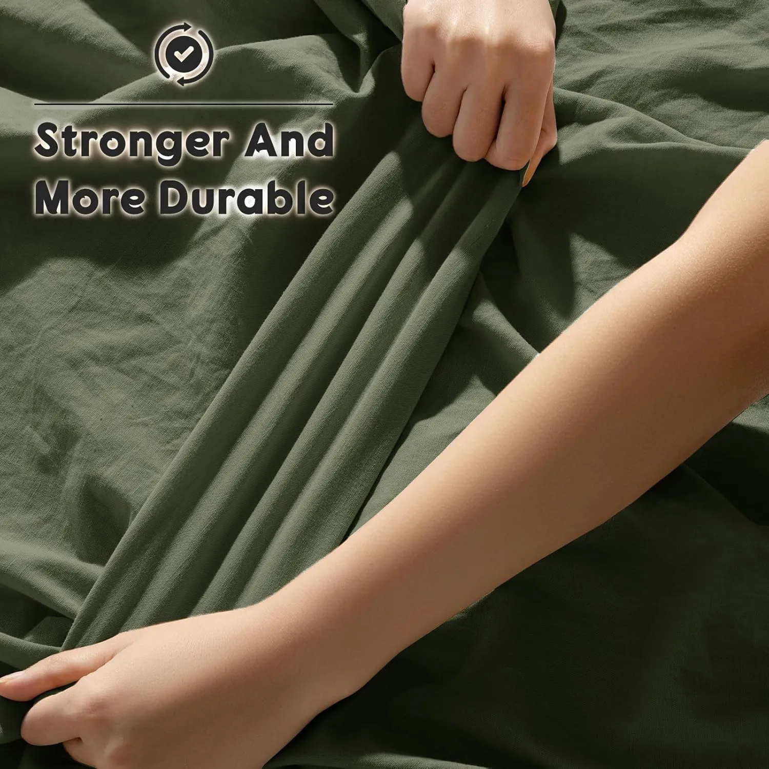 SONORO KATE 100% French Pure Linen Sheets, Breathable and Durable Line King Size Sheets, Anti-Tear Line Bed Sheets, Machine Washable, 16 Inch Deep Pocket - 4 Piece (Olive Green, King)