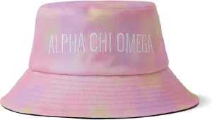 Sorority Shop Alpha Chi Omega Hat - Pink Tie Dye Aesthetic Bucket Hat with Greek Letters Embroidery, Sorority Hat