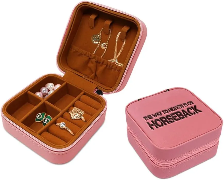 Speedy Pros Engraved Leather Jewelry Box The Way to Heaven Is on Horseback Inspiration & Motivation Travel Earring Case for Women Soft Pink