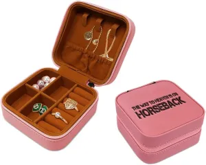 Speedy Pros Engraved Leather Jewelry Box The Way to Heaven Is on Horseback Inspiration & Motivation Travel Earring Case for Women Soft Pink