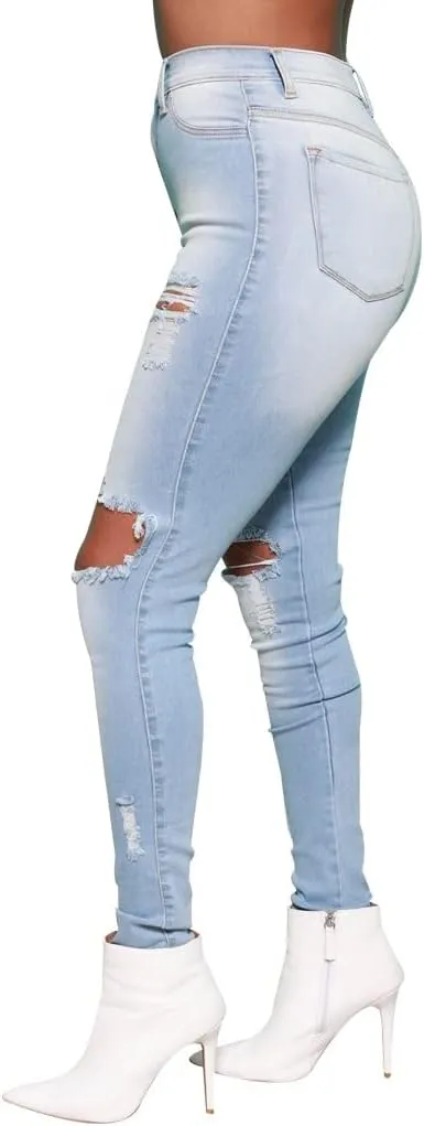 SperLucky High Rise Ripped Jeans for Women High Waisted Ripped Hole Distressed Raw Hem Jean Denim Pants