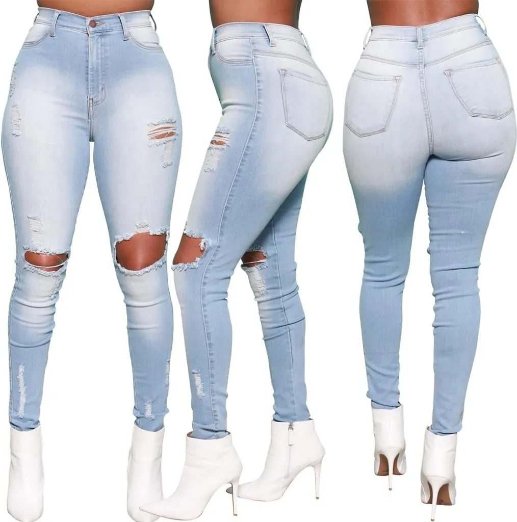 SperLucky High Rise Ripped Jeans for Women High Waisted Ripped Hole Distressed Raw Hem Jean Denim Pants