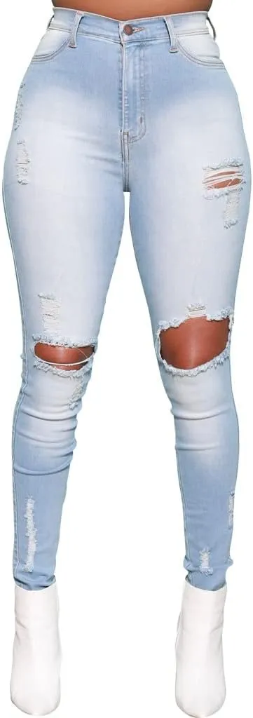 SperLucky High Rise Ripped Jeans for Women High Waisted Ripped Hole Distressed Raw Hem Jean Denim Pants