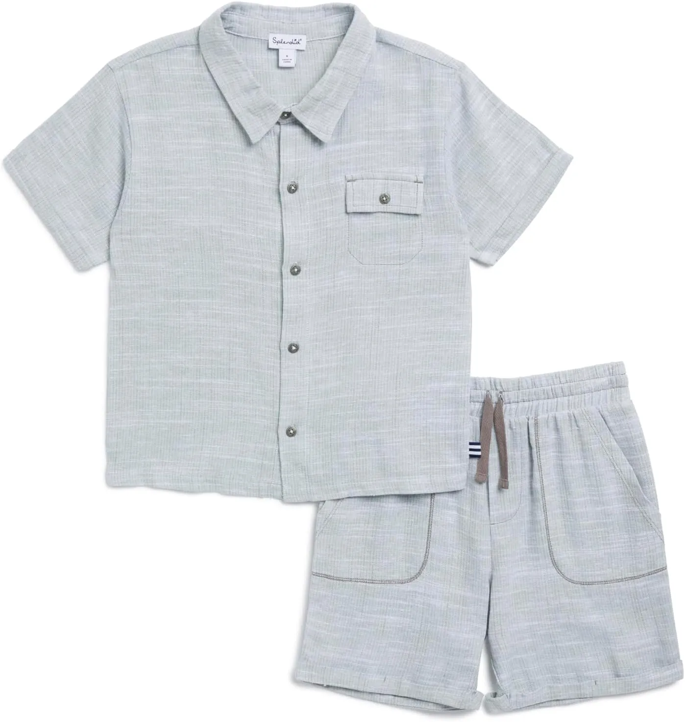 Splendid Boys Boardwalk Linen Short Sleeve Button Down Shirt and Shorts 2-piece Set