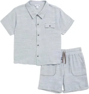 Splendid Boys Boardwalk Linen Short Sleeve Button Down Shirt and Shorts 2-piece Set