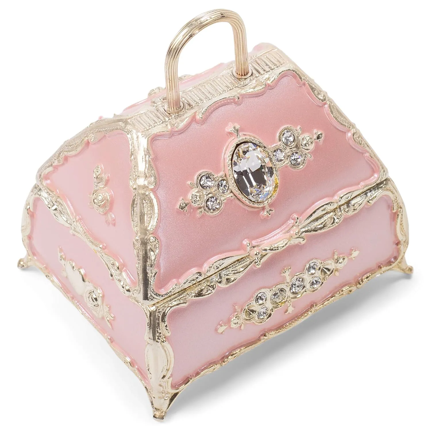 Splendid Pink Handbag Shaped Music Box/Jewelry Box Adorned with Swarovski Crystal Components Playing All I Ask of You from Phantom of the Opera